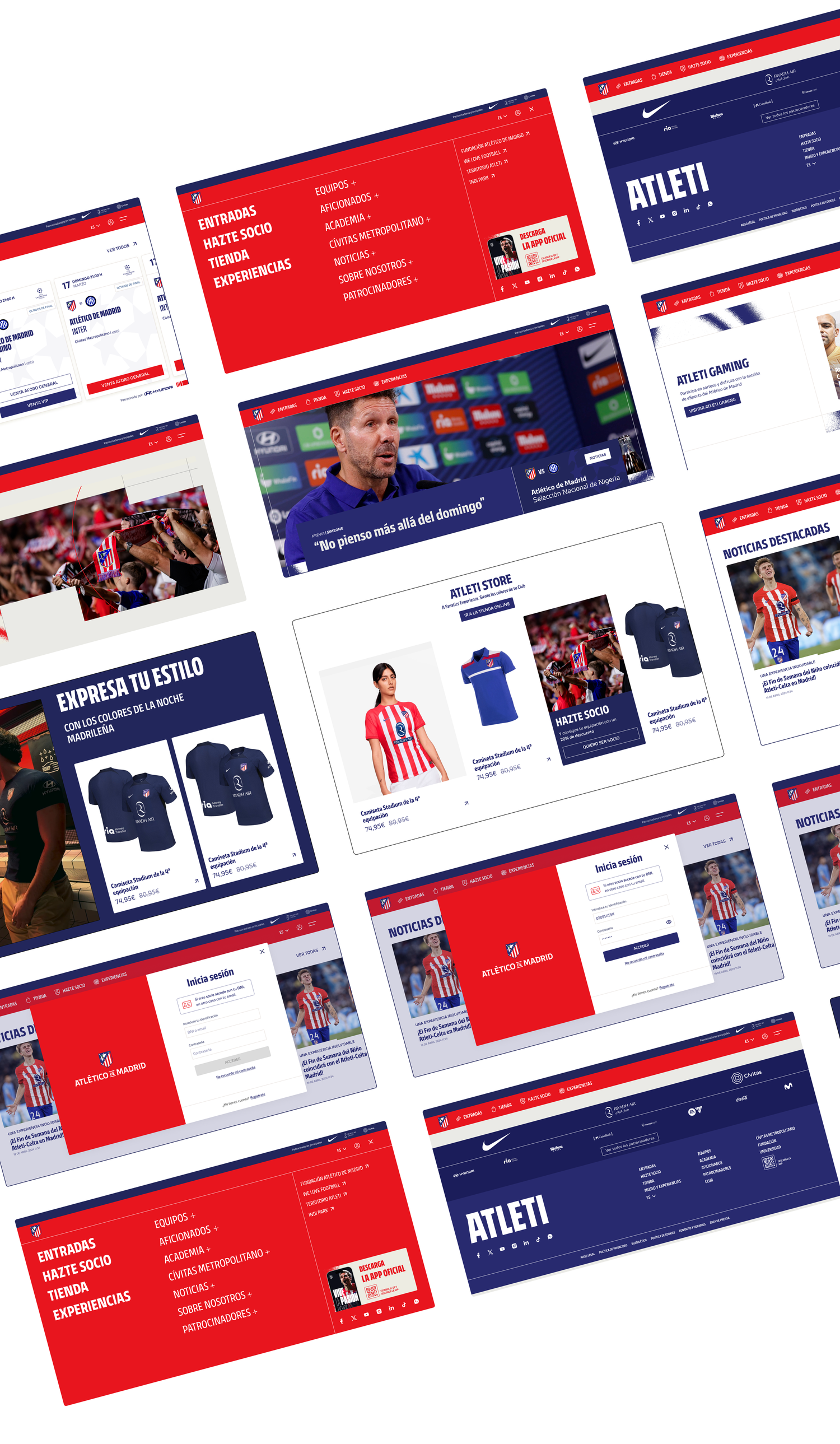 Pantallas del sitio web del Atlético de Madrid