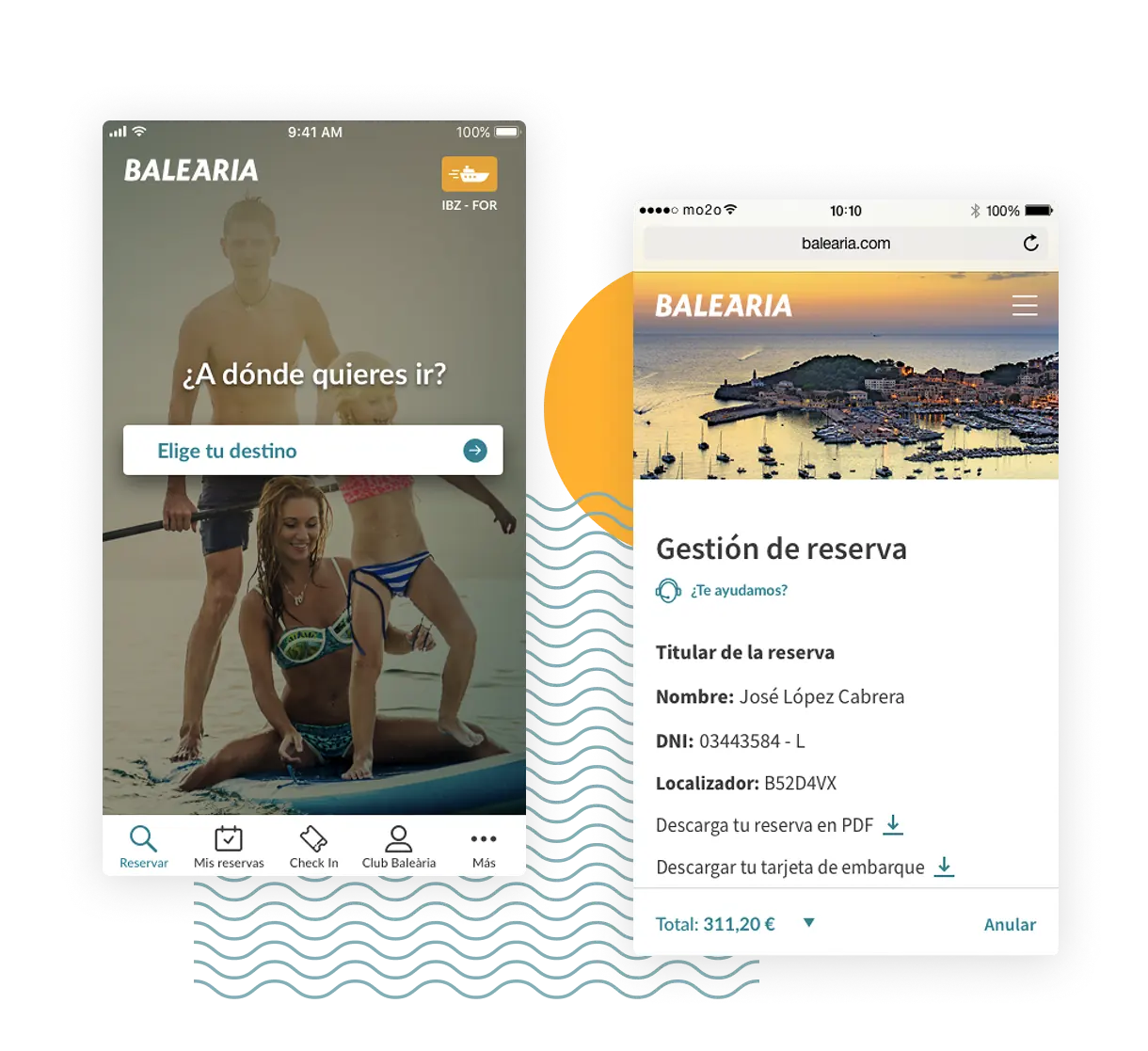Pantalla de inicio de la app de Baleària con el buscador de billetes